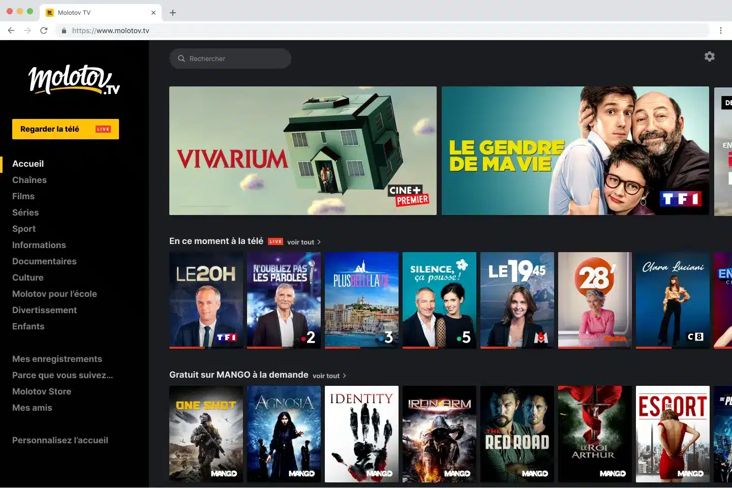 Interface de streaming TV