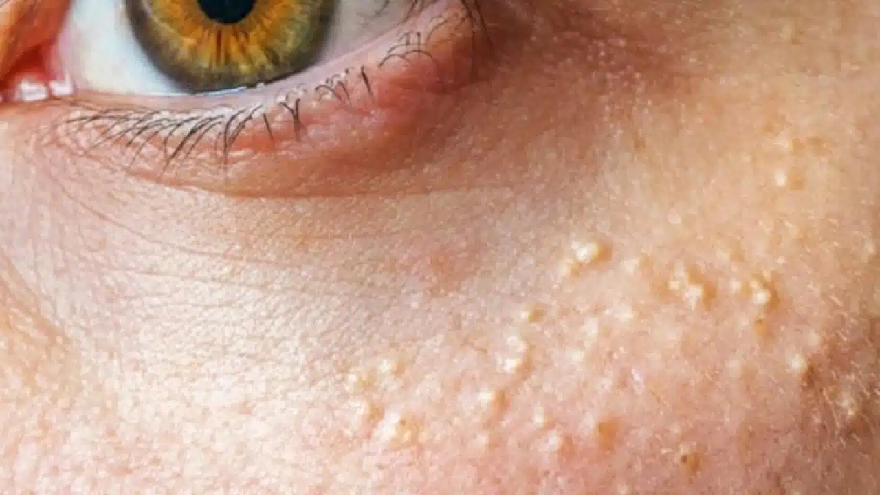 Visage présentant des grains de milium