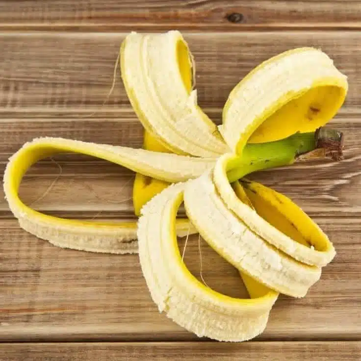 Peau de banane sur fond vert