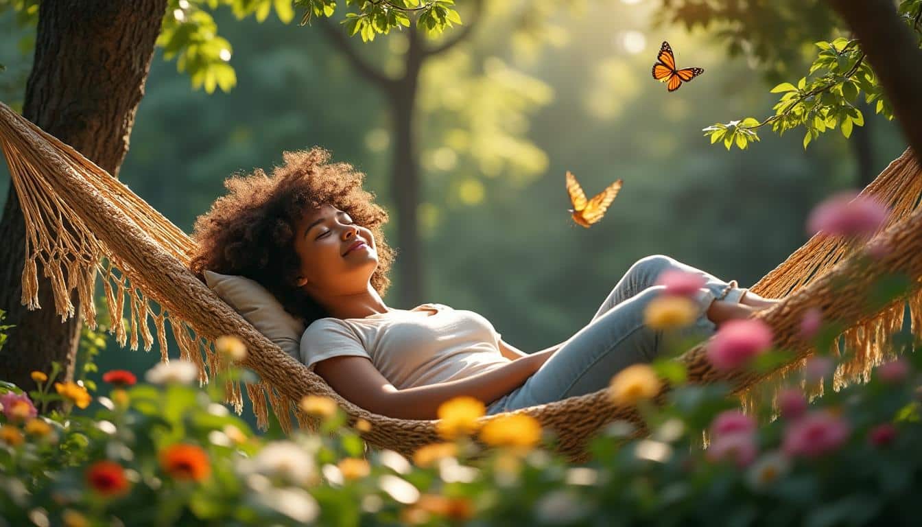 Femme se reposant dans un hamac, illustrant les bienfaits d'une sieste
