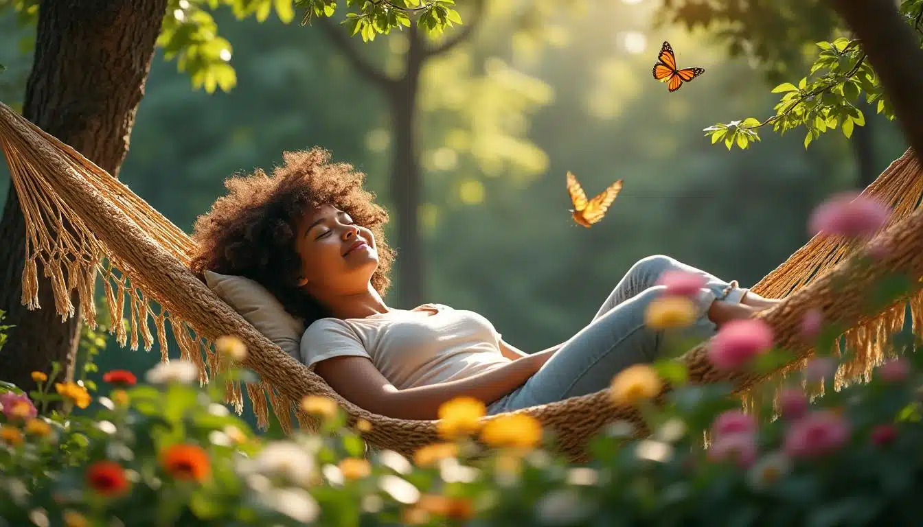 Femme se reposant dans un hamac, illustrant les bienfaits d'une sieste