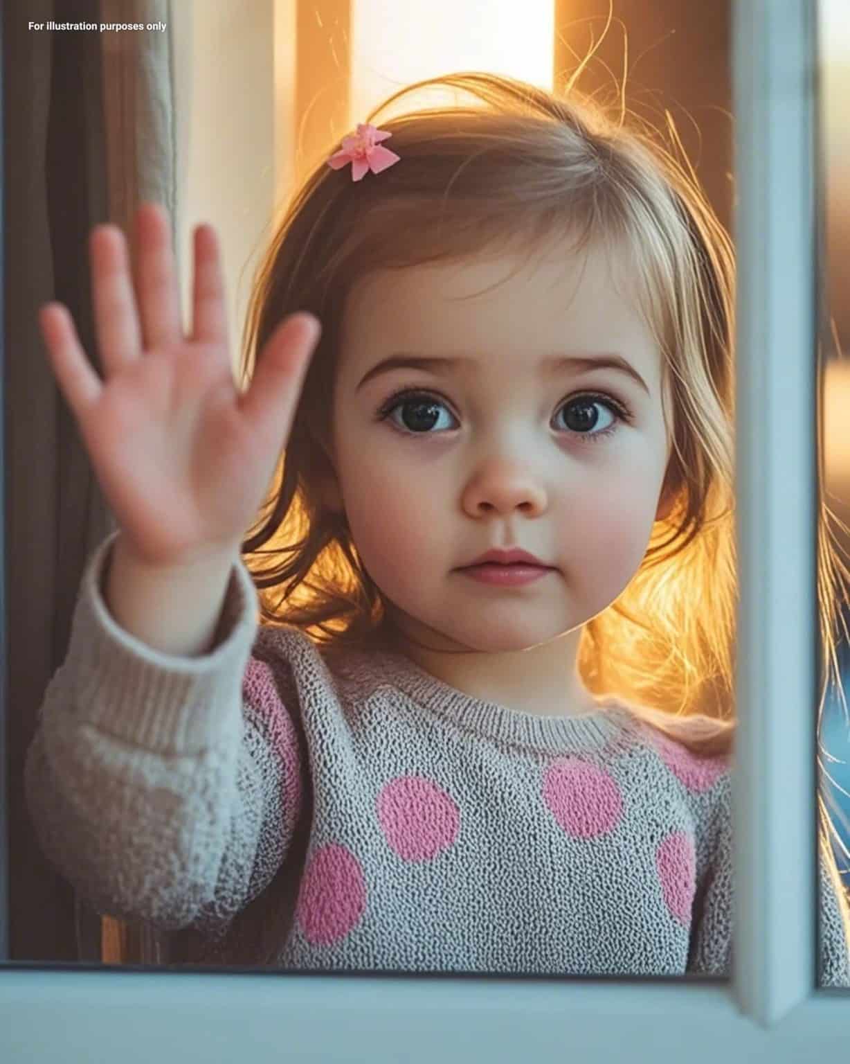 Enfant souriante à sa fenêtre