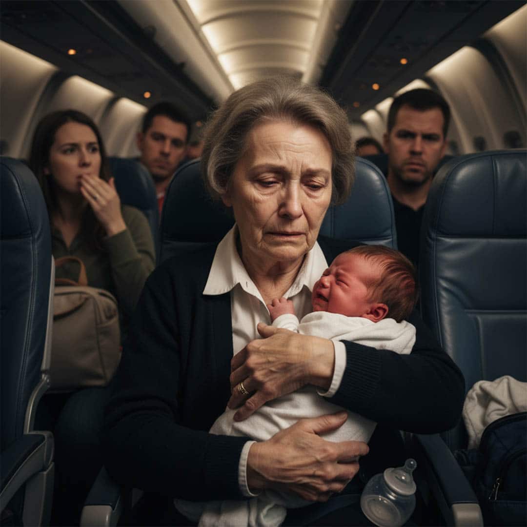Grand-m&egrave;re tenant son b&eacute;b&eacute; dans l'avion
