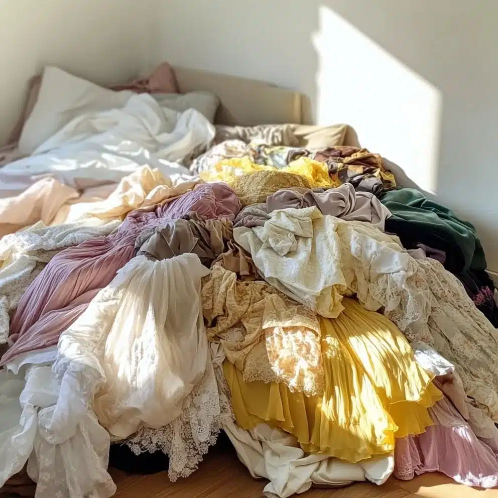 Femme surprise devant une chambre en désordre