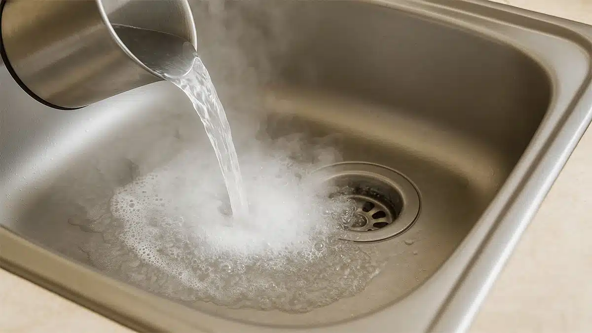 Illustration montrant pourquoi il ne faut pas verser d'eau bouillante dans l'évier