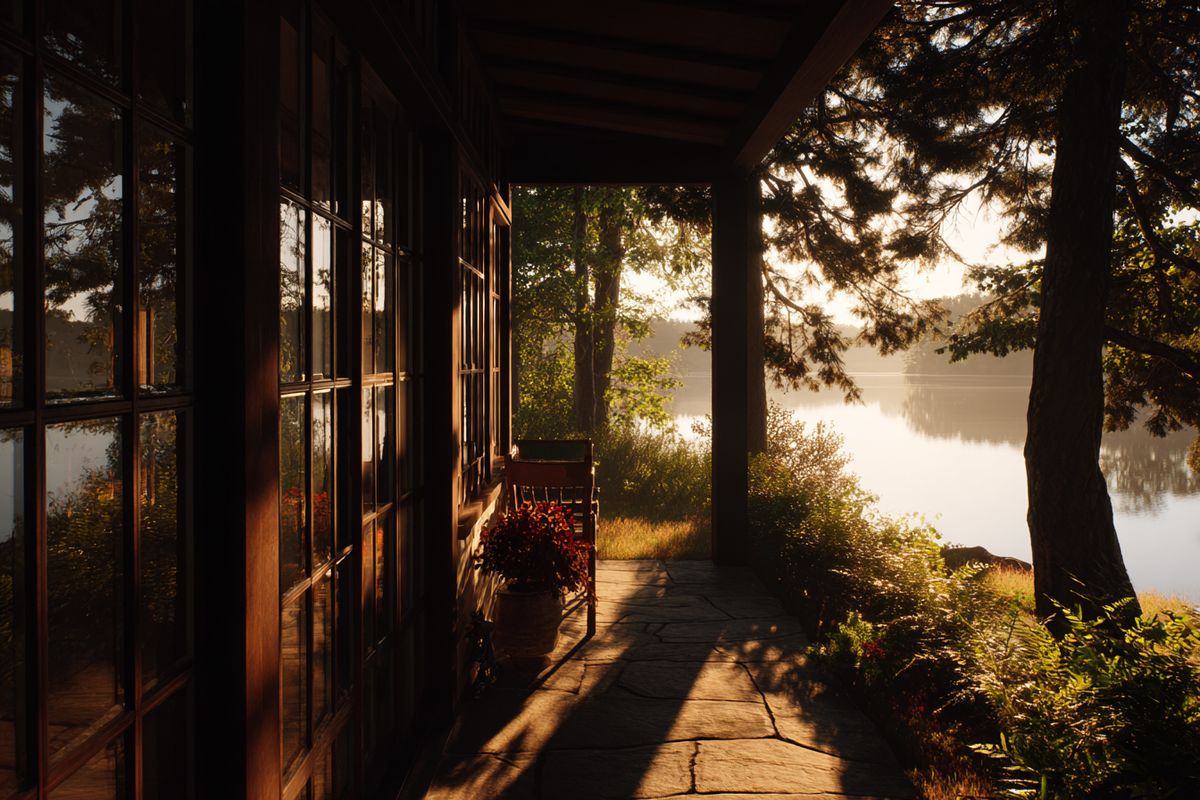 Une maison paisible au bord d'un lac, entourée de nature