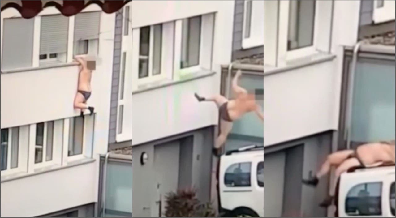 Un homme &agrave; moiti&eacute; nu tombe s&rsquo;accroche &agrave; la fen&ecirc;tre