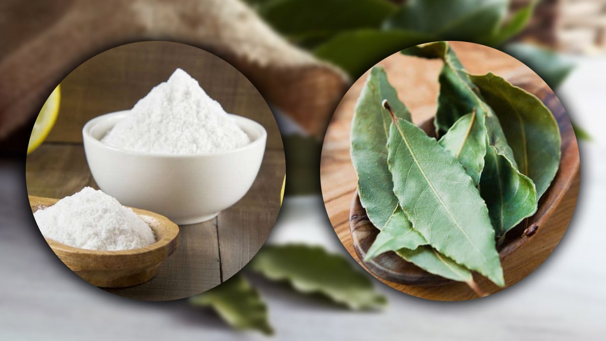 Feuilles de laurier et bicarbonate de soude sur une table