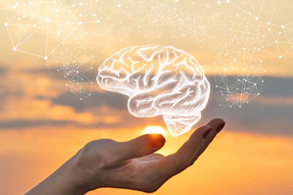 Repr&eacute;sentation artistique d'un cerveau et d'yeux, symbolisant la perception