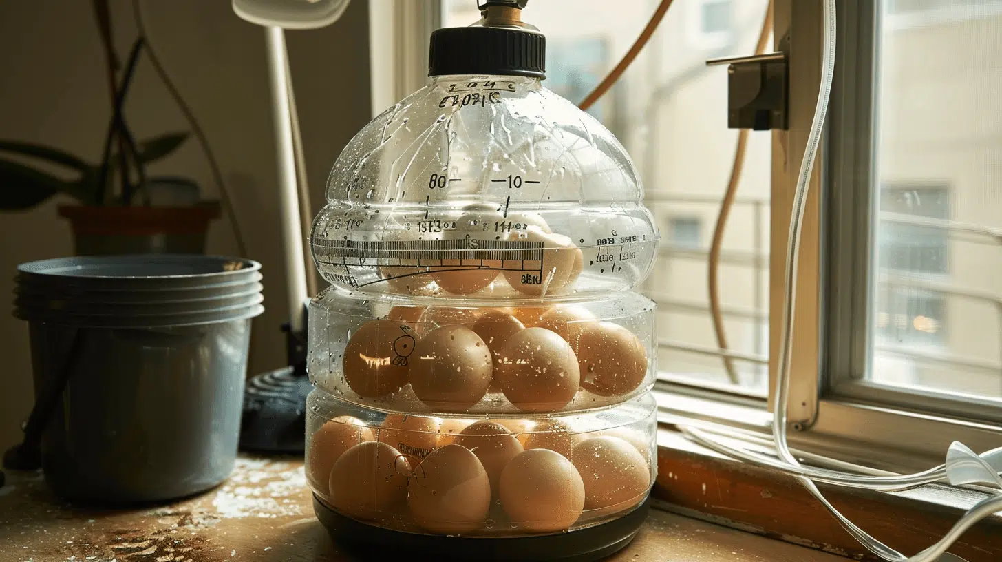 Œufs de poule dans un incubateur artisanal