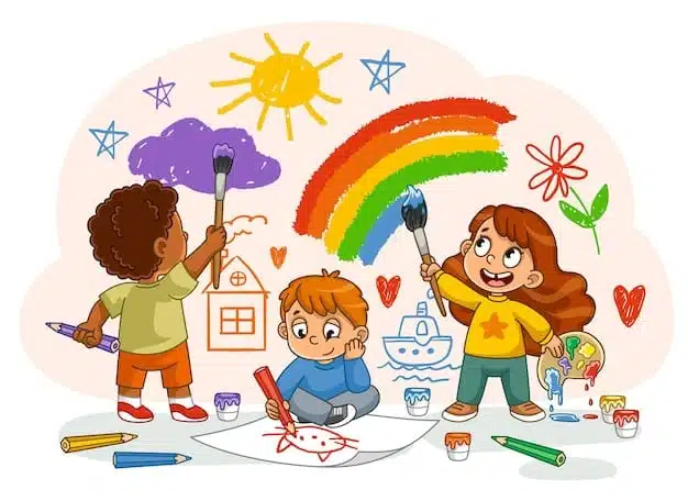 Enfants créatifs dessinant ensemble