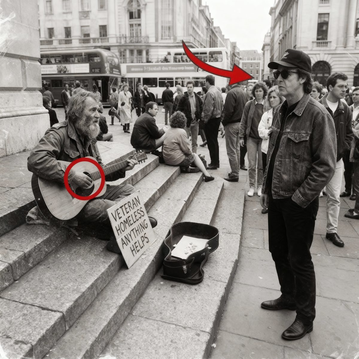 Illustration d'une rue anim&eacute;e avec un musicien
