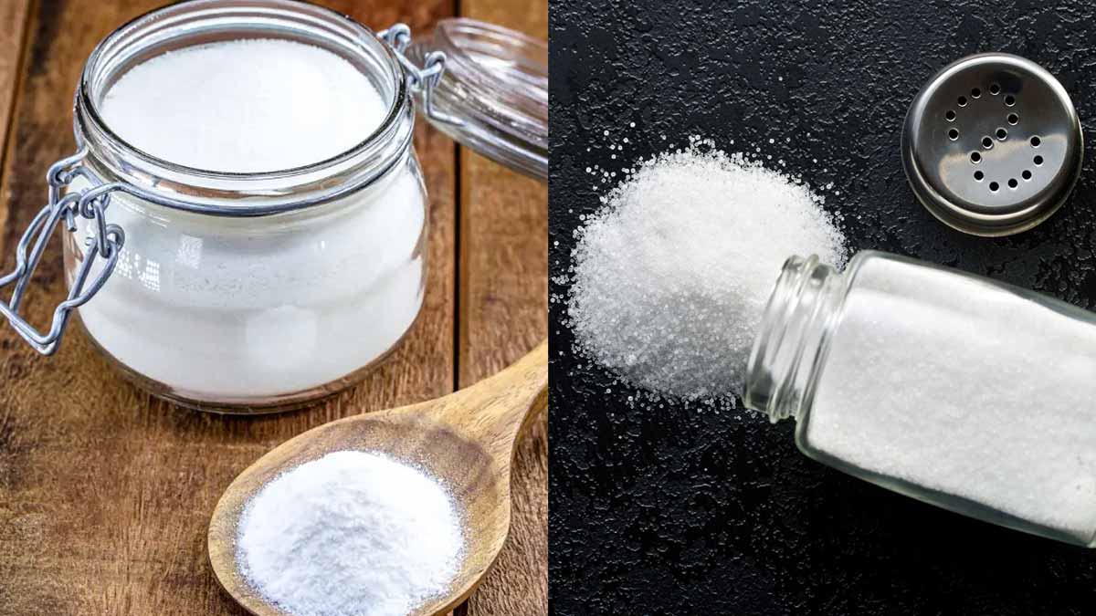 Mélange de bicarbonate de soude et de sel dans un bol