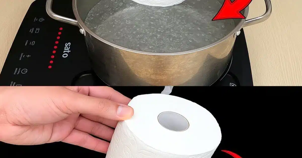 Papier toilette bouilli dans une casserole