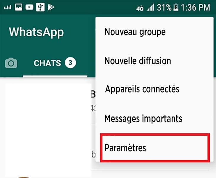 Les réglages de whatsapp - source : spm