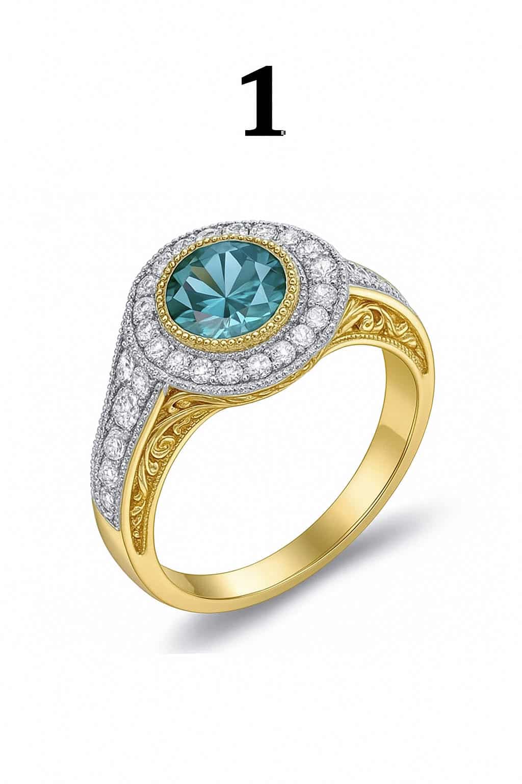 Bague avec pierre bleu-vert et reflets dorés