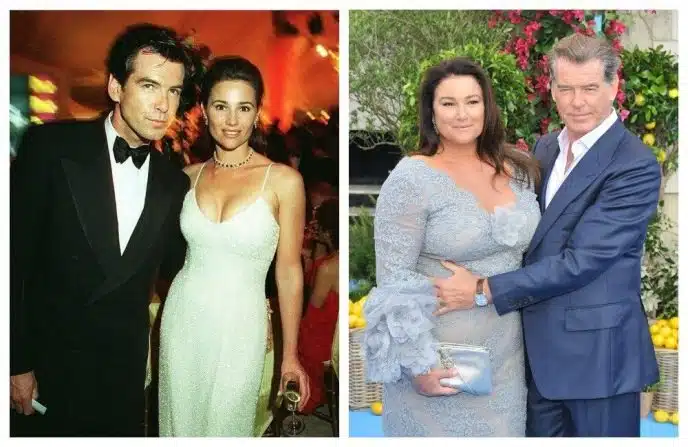 Pierce Brosnan et Keely Shaye Smith jeunes, souriants lors d'une de leurs premières rencontres