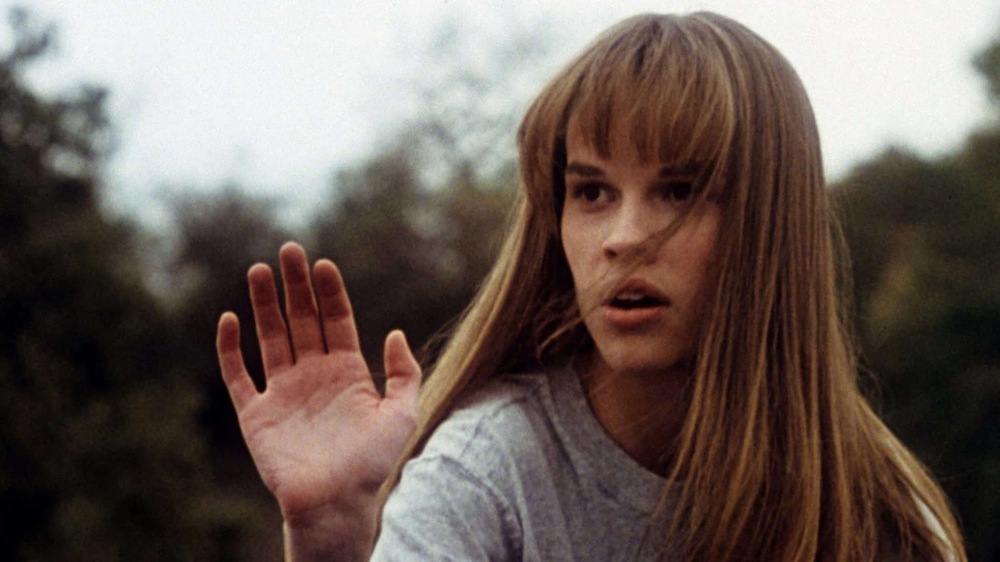 Hilary Swank sur un plateau de tournage