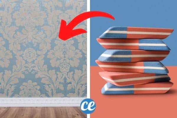 Gomme bleue utilisée avec précaution sur du papier peint