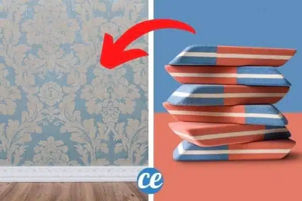 Gomme bleue utilisée avec précaution sur du papier peint