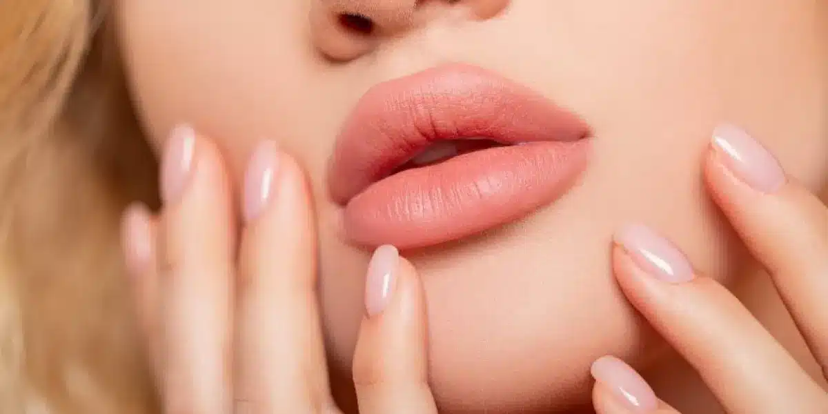 Close-up on a woman applying lip balm