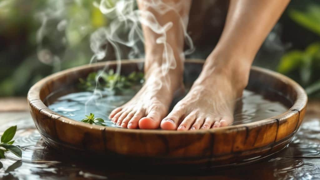 Infusion de plantes et fleurs s&eacute;ch&eacute;es pour bain de pieds relaxant